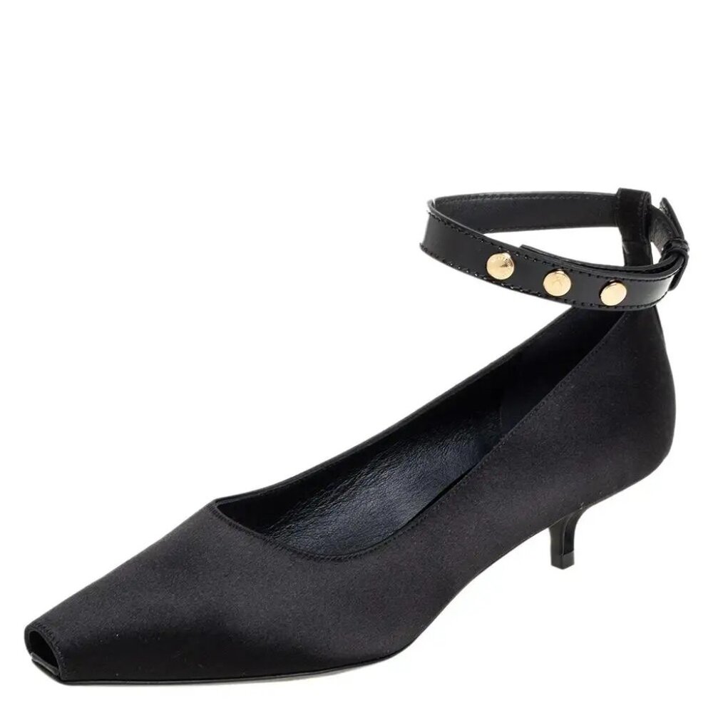 Burberry Dill Satin Peep Toe Kitten Heel Pump Shoes EU37 Black